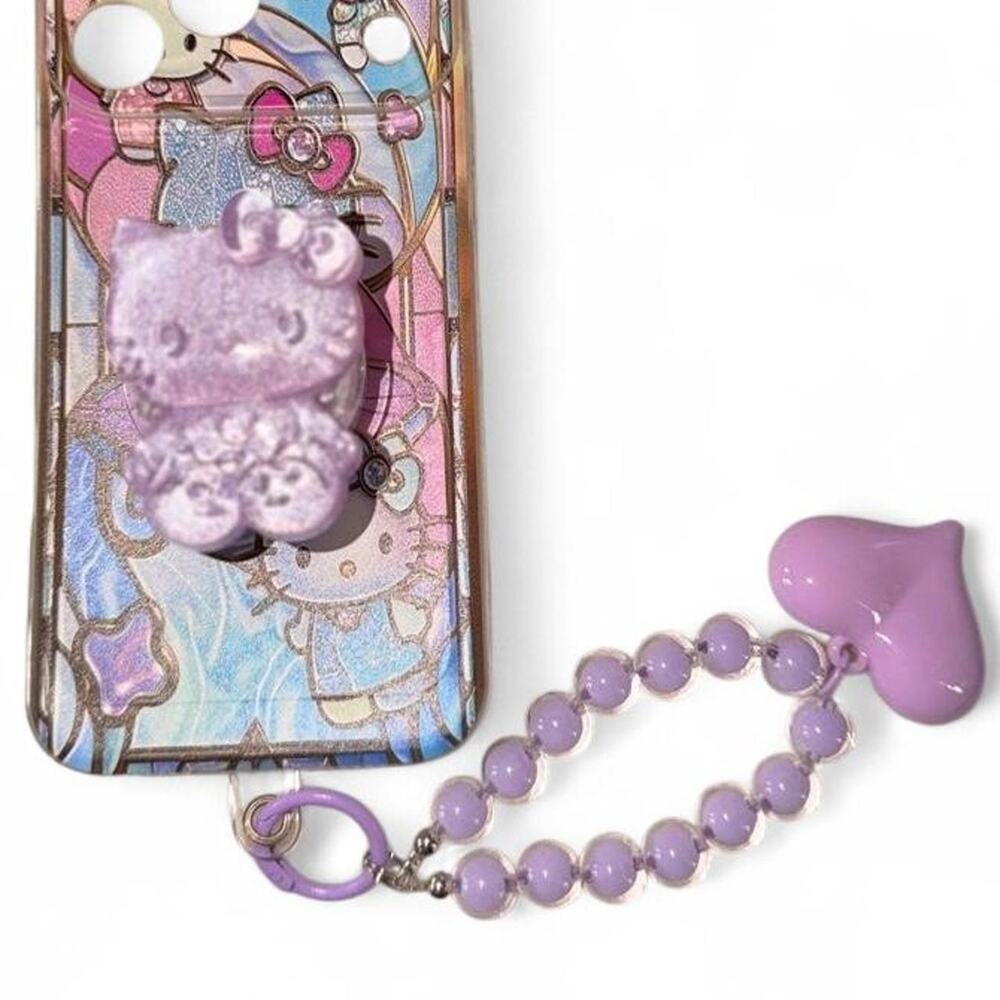 Hello Kitty Kawaii Purple Pink Black 90s IPhone 17 Pro Max Case Holder Wristlet